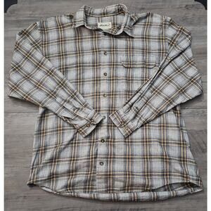 Eddie Bauer Heavy Flannel Shirt Mens Large Tall Grey Yellow Black Button Up